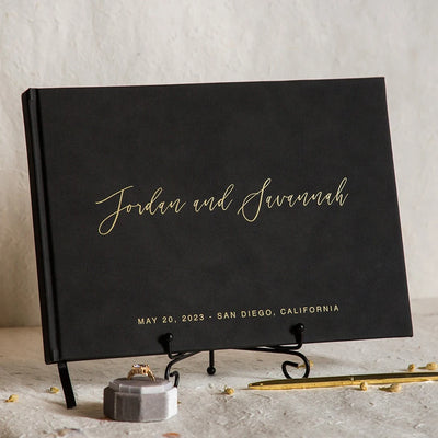 Personalised Black Wedding Guest Book – Custom Cover, Back & Spine