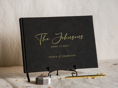 Personalised Black Wedding Guest Book – Custom Cover, Back & Spine